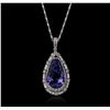 Image 1 : 18KT White Gold 8.69ct Tanzanite and Diamond Pendant With Chain