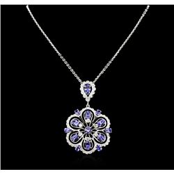 14KT White Gold 6.13ctw Tanzanite and Diamond Pendant With Chain