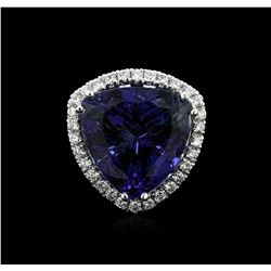 14KT White Gold GIA Certified 28.41ct Tanzanite and Diamond Ring