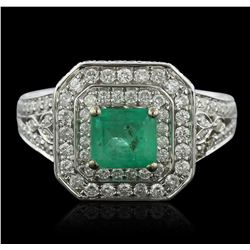 14KT White Gold 0.83ct Emerald and Diamond Ring