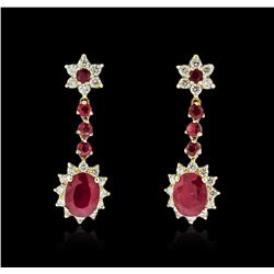 14KT Yellow Gold 6.00ctw Ruby and Diamond Earrings