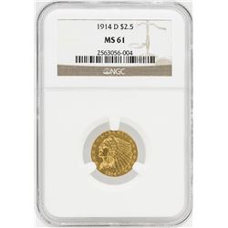 1914-D NGC MS61 $2.50 Indian Head Quarter Eagle Coin