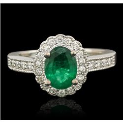 14KT White Gold 1.15ct Emerald and Diamond Ring