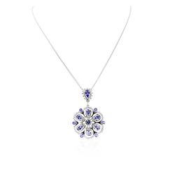 14KT White Gold 4.40ctw Tanzanite and Diamond Pendant With Chain