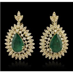 14KT Yellow Gold 8.07ctw Emerald and Diamond Earrings