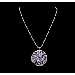 14KT White Gold 8.59ctw Tanzanite and Diamond Pendant With Chain