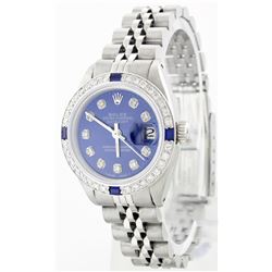 Ladies Rolex Stainless Steel Diamond and Sapphire DateJust Wristwatch