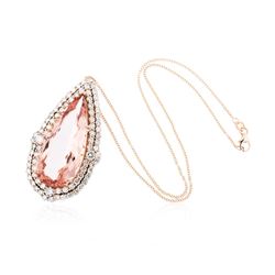 14KT Rose Gold GIA Certified 51.17ct Morganite and Diamond Pendant With Chain