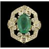 Image 1 : 14KT Yellow Gold 3.73ct Emerald and Diamond Ring