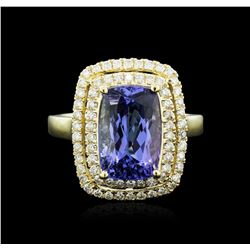 14KT Yellow Gold 4.89ct Tanzanite and Diamond Ring