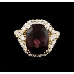 14KT Yellow Gold 7.04ct Rubellite Tourmaline and Diamond Ring