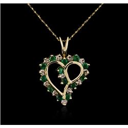 14KT Yellow Gold 0.80ctw Emerald and Diamond Pendant With Chain