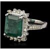Image 2 : 14KT White Gold 5.71ct GIA Certified Emerald and Diamond Ring