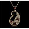 Image 2 : 14KT Yellow Gold 1.68ctw Ruby and Diamond Pendant With Chain