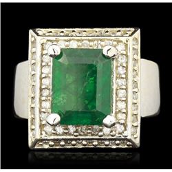 14KT White Gold 3.02ct Emerald and Diamond Ring