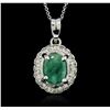 Image 1 : 14KT White Gold 1.07ct Emerald and Diamond Pendant With Chain