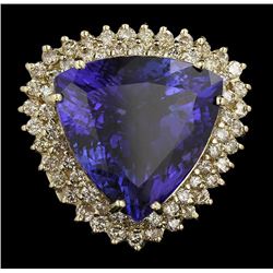 14KT Yellow Gold 29.67ct GIA Cert Tanzanite and Diamond Ring