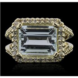 14KT Yellow Gold 5.06ct Aquamarine and Diamond Ring