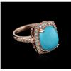 Image 2 : 14KT Rose Gold 4.13ct Turquoise and Diamond Ring