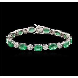 14KT White Gold 9.10ctw Emerald and Diamond Bracelet