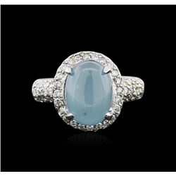 14KT White Gold 4.59ct Chrysoprase and Diamond Ring