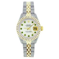 Ladies Rolex Two-Tone Emerald and Diamond DateJust Wristwatch