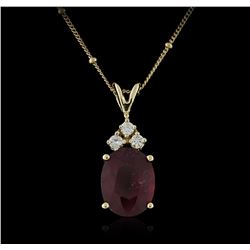 14KT Yellow Gold 6.72ct Ruby and Diamond Pendant With Chain