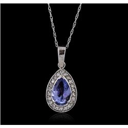 14KT White Gold 0.85ct Tanzanite and Diamond Pendant With Chain