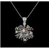 Image 1 : 14KT White Gold 2.52ctw Tourmaline and Diamond Pendant With Chain