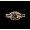 Image 1 : 14KT Rose Gold 1.39ctw Fancy Yellowish Green Diamond Ring