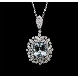 14KT White Gold 4.67ct Aquamarine and Diamond Pendant With Chain