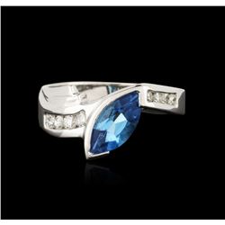 14KT White Gold 1.50ct Aquamarine and Diamond Ring