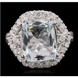 14KT White Gold 4.70ct Aquamarine and Diamond Ring