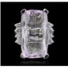 Image 1 : 14KT White Gold 13.30ct Kunzite and Diamond Ring