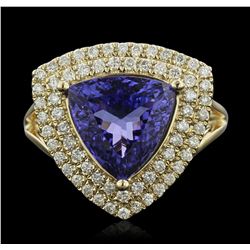 14KT Yellow Gold 4.45ct Tanzanite and Diamond Ring