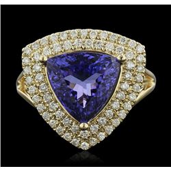 14KT Yellow Gold 4.45ct Tanzanite and Diamond Ring