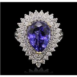 14KT White and Yellow Gold 6.89ct Tanzanite and Diamond Ring