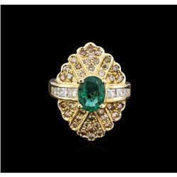 14KT Yellow Gold 1.33ct Emerald and Diamond Ring