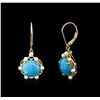 Image 2 : 10KT Yellow Gold 5.55ctw Turquoise and Pearl Earrings