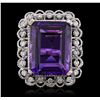 Image 1 : 14KT White Gold 11.15ct Amethyst and Diamond Ring