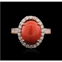 14KT Rose Gold 4.38ct Coral and Diamond Ring