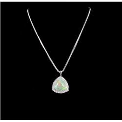 14KT White Gold 25.72ct Opal and Diamond Pendant with Chain