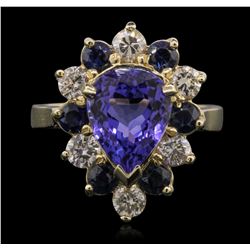 14KT Yellow Gold 3.36ct Tanzanite, Sapphire and Diamond Ring