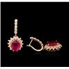 Image 2 : 14KT Rose Gold 14.74ctw Ruby and Diamond Earrings