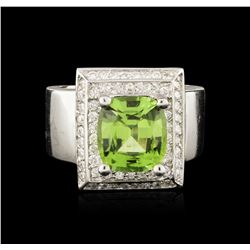 14KT White Gold 4.05ct Peridot and Diamond Ring