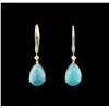 Image 1 : 14KT Yellow Gold 10.50ctw Turquoise and Diamond Earrings