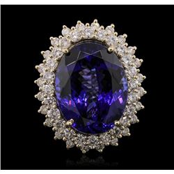 14KT Yellow Gold 21.26ct Tanzanite and Diamond Ring