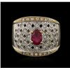 Image 1 : 14KT Yellow Gold 1.02ct Ruby and White Topaz Ring