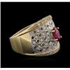 Image 2 : 14KT Yellow Gold 1.02ct Ruby and White Topaz Ring