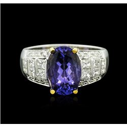 14KT Two-Tone Gold 3.91ct Tanzanite and Diamond Ring